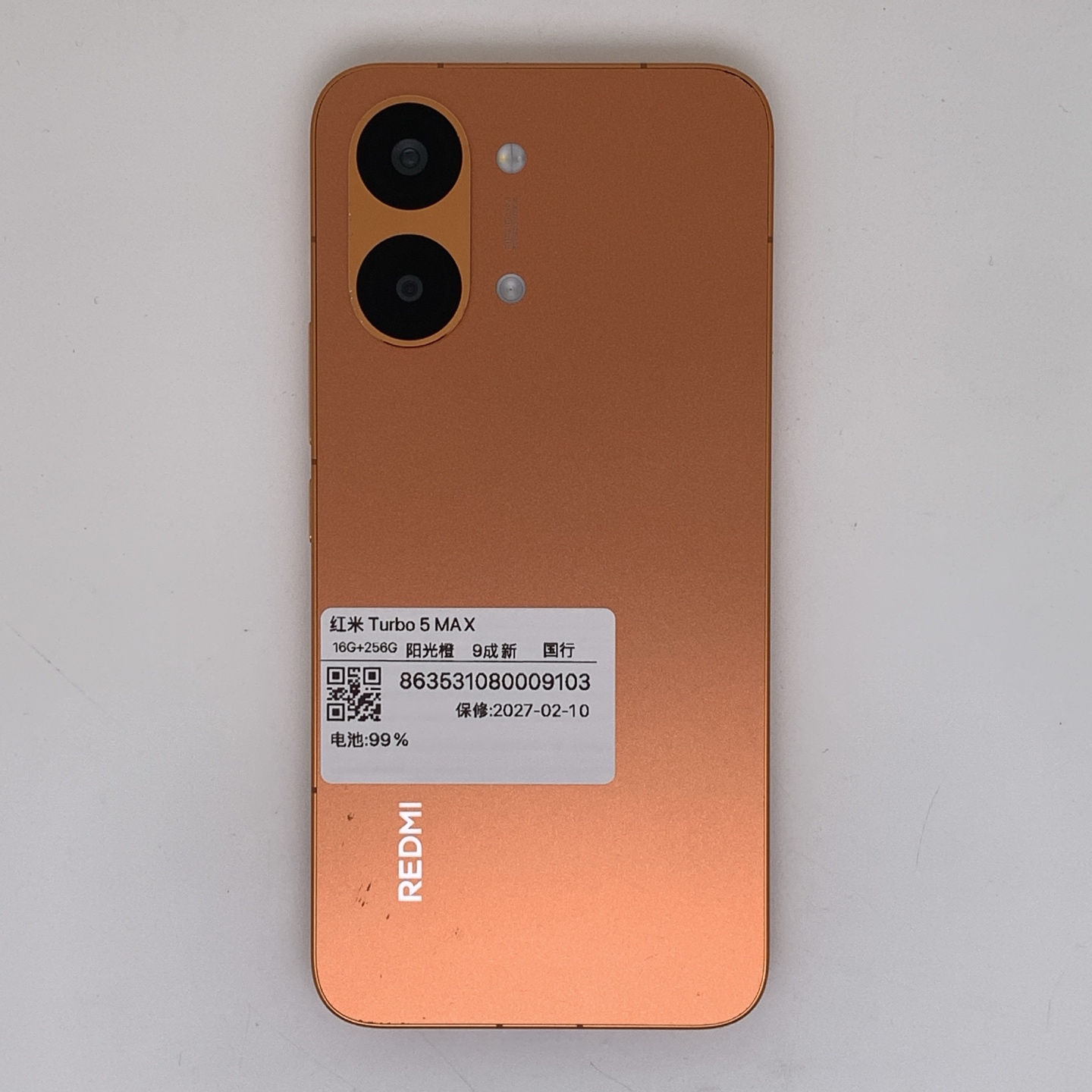 Redmi Turbo 5 Max, Sunshine Orange, Approx. 90% appearance